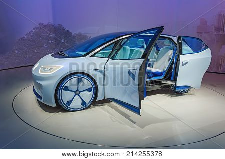 Frankfurt, Germany - Sep 17, 2017: Volkswagen I.d. Concept Autonomous Electric Car Vw Id At Iaa Fran