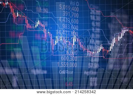 Double Exposure Of Candle Stick Graph Chart With Indicator Showing Bullish Point Or Bearish Point, U