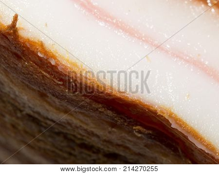 background of smoked bacon. macro . Photo of an abstract texture