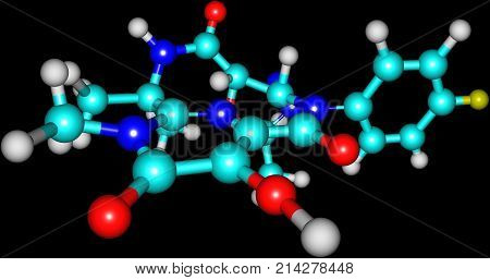 Raltegravir or RAL is an antiretroviral drug used to treat HIV infection. 3d illustration
