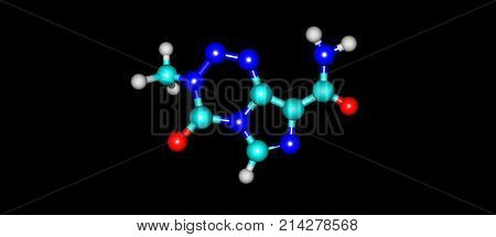 Temozolomide is an oral chemotherapy drug. It is used as a treatment of some brain cancers. 3d illustration