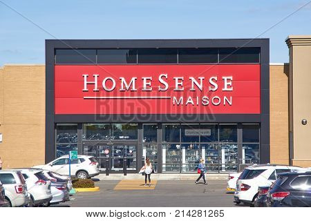 MONTREAL CANADA - NOVEMBER 7 2017: HomeSense store and parking. HomeSense is a chain of off-price home furnishing stores operated by TJX Companies with stores in Canada Europe and USA