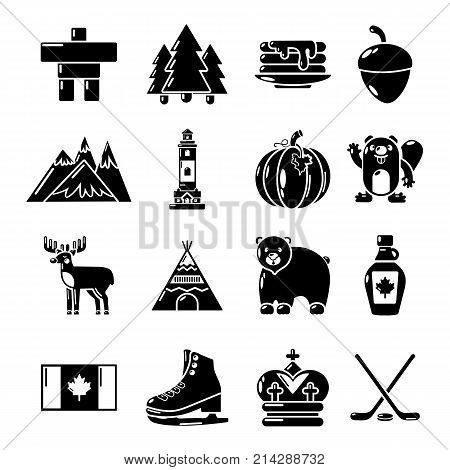 Canada travel icons set. Simple illustration of 16 Canada travel vector icons for web