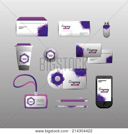 set company stationary template with business documents vector illustration