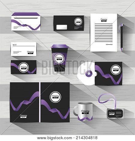 set company stationary template with business documents vector illustration