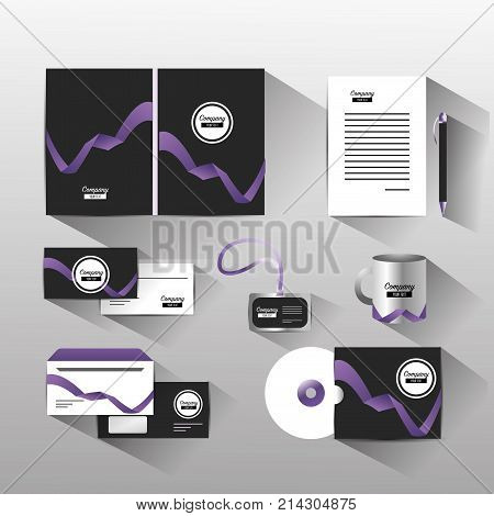 set business company stationary template with documents vector illustration