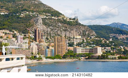 Monaco, Montecarlo - September 17, 2017: Montecarlo beach and princess Grace avenue view with residential buildings