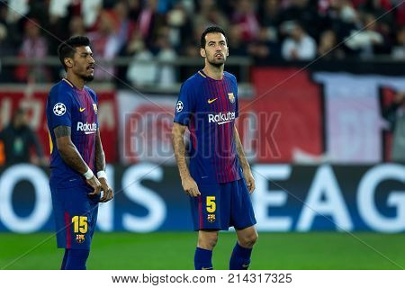 Uefa Champions League Game Between Olympiacos Vs Fc Barcelona