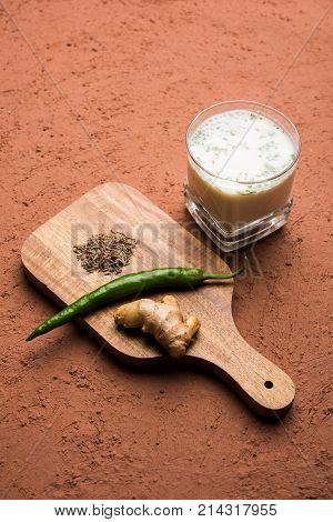 Spiced buttermilk, chaas,  chaach, taak, or curd drink for summer in India