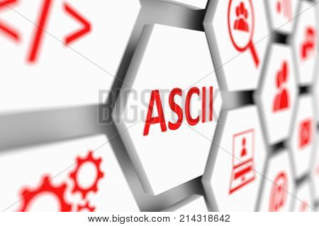 ASCII concept cell blurred background 3d illustration