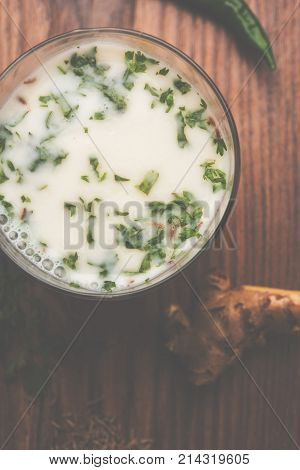 Spiced buttermilk, chaas,  chaach, taak, or curd drink for summer in India