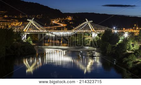 Modern Bridge Over River In Galicia.