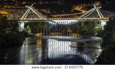 Modern Bridge Over River In Galicia.