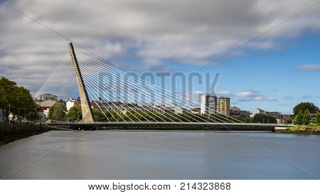 Modern Bridge Over River In Galicia.
