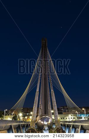 Modern Bridge Over River In Galicia.