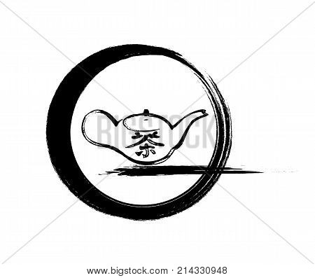 The image of a teapot painted with a brush in the Chinese painting style. Character Tea