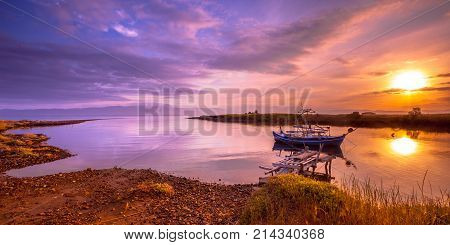Fishing Boat Lesbos At Sunrise