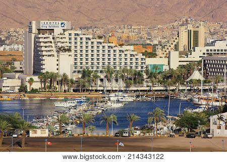 Eilat, Israel - MAY 24: modern hotel King Solomon in popular resort - Eilat of Israel on May 24, 2017 Eilat, Israel. King Solomon Palace Hotel Eilat offers 420 apartments and suites belongs Isrotel