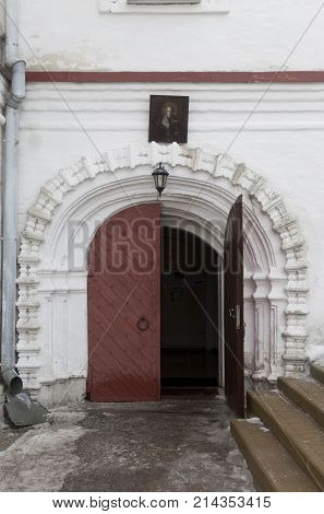 Entrance to the church of St Nicholas in Vladychnaya settlement Vologda, Russia