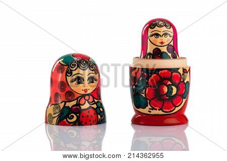 Matrioshka Or Babushkas Dolls On A White