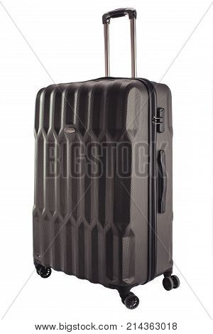 Gray suitcase for travalling on white background.