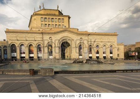 Yerevan Armenia - September 17 2017: The building of the National Gallery and the Museum of the History of Armenia on the Yerevan Square