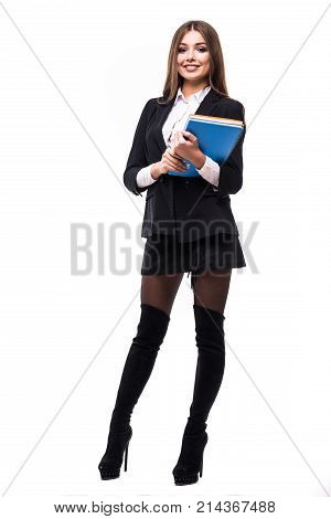 Business Woman With Folder Isolated On White Background