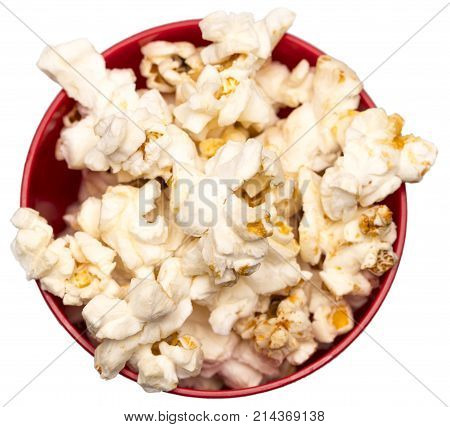Popcorn In A Red Bowl Top View