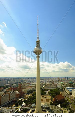 BERLIN GERMANY - 19. ‎AUGUST ‎2017: Aerial view on Berlin with TV Tower.
