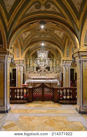 Bari Italy - September 2 2016: Richly decorated crypt the Cathedral of San Sabino in Bari