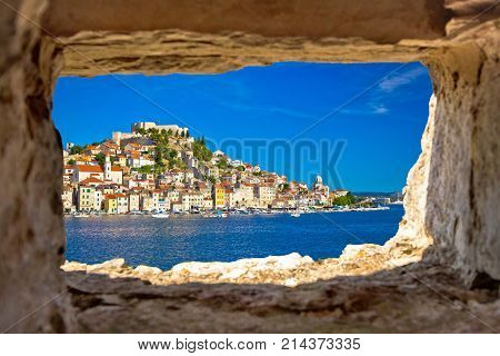 Historic Town Of Sibenik Waterfront View Through Stone Window