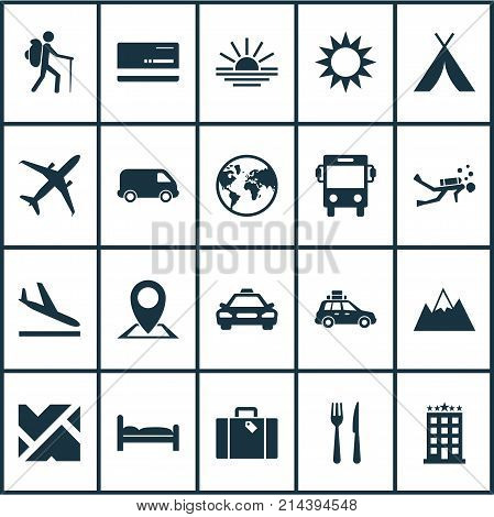 Journey Icons Set With Map, Sundown, Planet And Other Doss Elements. Isolated Vector Illustration Journey Icons.