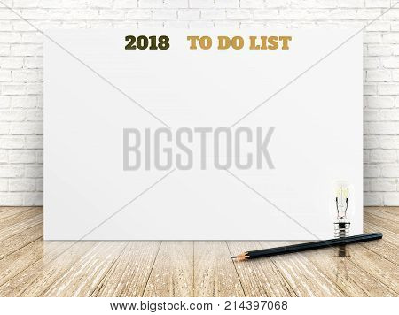 2018 To Do List On White Paper Poster On White Marble Room Wall,business Presentation Mock Up For Ad