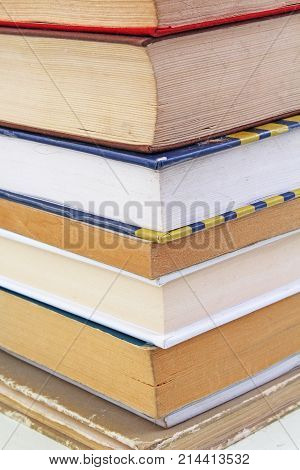 Books illustrate education study concept. Book texture pattern wallpaper. Photo of books. Cover.