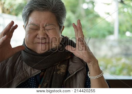 Portrait Of Furious Elder Woman, Enraged Elderly Female, Angry Senior