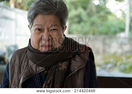 Portrait Of Furious Elder Woman, Enraged Elderly Female, Angry Senior
