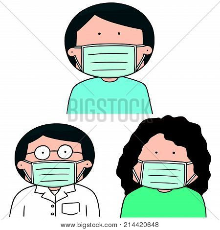 vector set of medical protective mask hand drawn cartoon