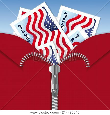 4th of July Independence Day - postcard with american flags in zipper