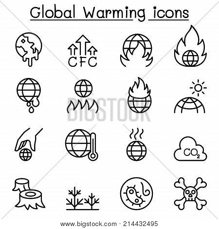 Global Warming icon set in thin line style