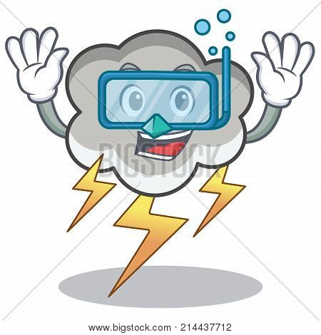 Diving thunder cloud character cartoon vector illustration