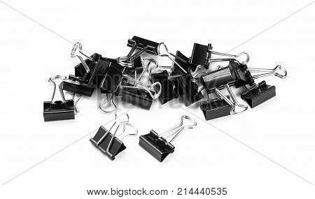 binder clips isolated on white background paper accessory black business