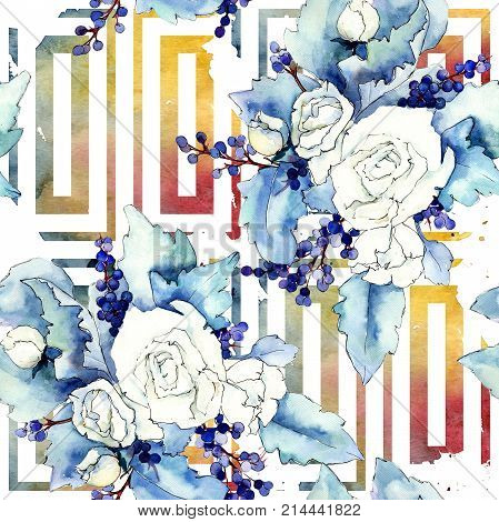 Wildflower bouquet pattern in a watercolor style. Full name of the plant: rose. Aquarelle wild flower for background, texture, wrapper pattern, frame or border.