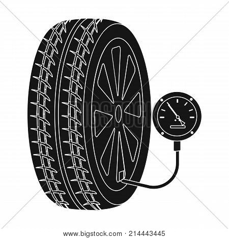 Wheel and manometer single icon in black style for design.Car maintenance station vector symbol stock illustration .