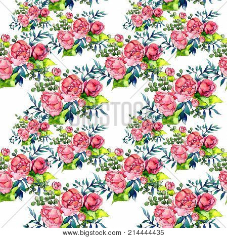 Wildflower bouquet pattern in a watercolor style. Full name of the plant: peony. Aquarelle wild flower for background, texture, wrapper pattern, frame or border.