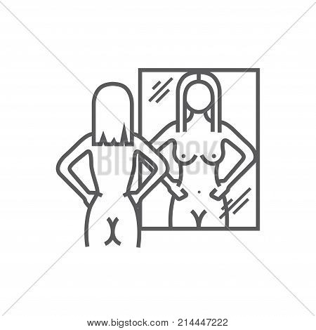Naked girl looks in the mirror. Vector illustration