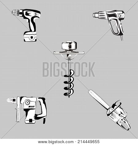 Electric Tools - set of vector icons on gray background.