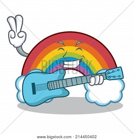 With guitar colorful rainbow character cartoon vector illustration