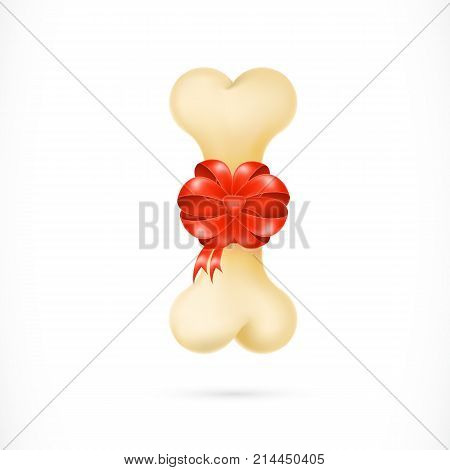 Illustration of dog bone with red ribbon and bow. Holiday, animals, gift. Charity concept. Can be used for topics like New Year, Christmas, volunteering