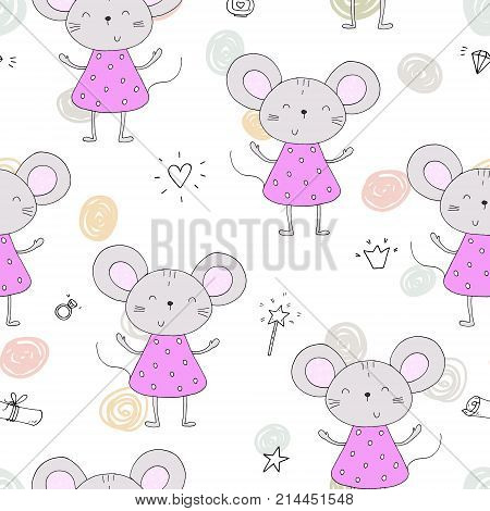 hand drawn Sample pattern with little mouse.