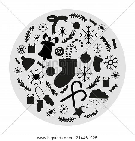Christmas icons for decorations. Vector elements. New Year. Black and white